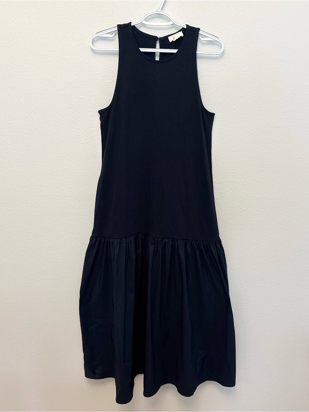 Anthropologie Maeve Navy Sleeveless Drop Waist Flounce Dress Size M 100% Cotton